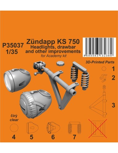 Zündapp KS 750 Headlights, drawbar and other improvements 1/35 / for Academy kit 