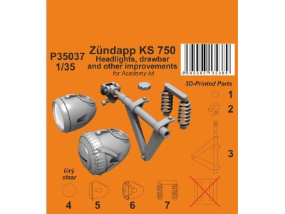 Zündapp KS 750 Headlights, drawbar and other improvements 1/35 / for Academy kit 
