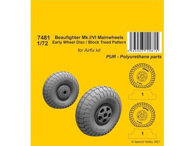 Beaufighter Mk.I/VI Mainwheels - Early Wheel Disk / Block Tread Pattern 
