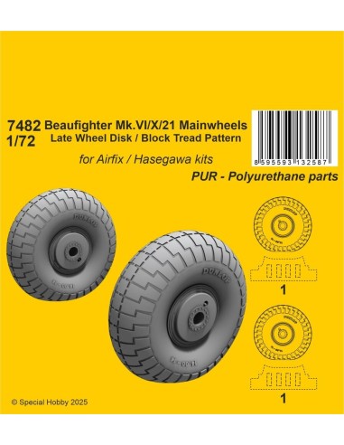 Beaufighter Mk.VI/X/21 Mainwheels - Late Wheel Disk  Block Tread Pattern 