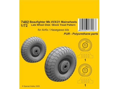 Beaufighter Mk.VI/X/21 Mainwheels - Late Wheel Disk  Block Tread Pattern 