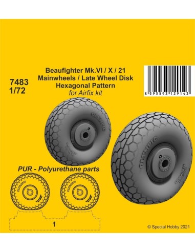 Beaufighter Mk.VI/X/21 Mainwheels - Late Wheel Disk / Hexagonal Tread Pattern 