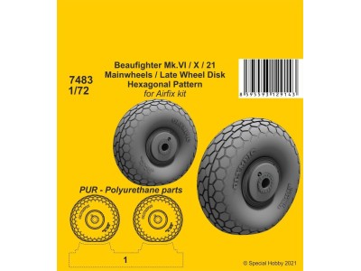 Beaufighter Mk.VI/X/21 Mainwheels - Late Wheel Disk / Hexagonal Tread Pattern 
