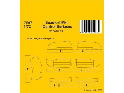 Beaufort Mk.I Control Surfaces 1/72 / for Airfix kit 