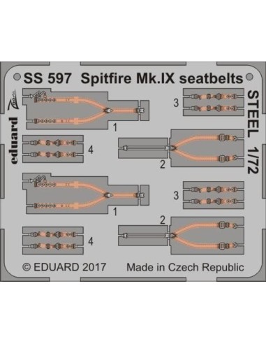 Spitfire Mk.IX seatbelts STEEL f.Eduard 