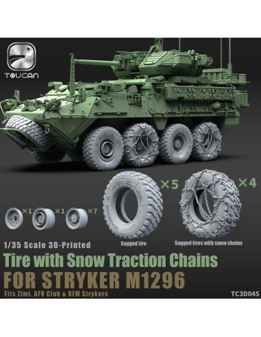 3D-Printed Tire with Snow Traction Chains for STRYKER M1296 