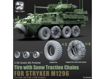 3D-Printed Tire with Snow Traction Chains for STRYKER M1296 