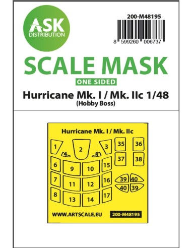 Hawker Hurricane Mk.I / Mk.IIc one-sided express fit mask for Hobby Boss 