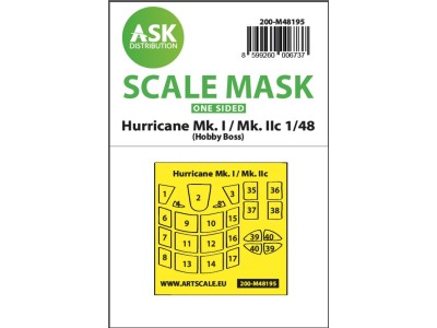 Hawker Hurricane Mk.I / Mk.IIc one-sided express fit mask for Hobby Boss 