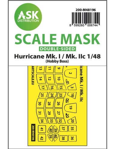 Hawker Hurricane Mk.I / Mk.IIc double-sided express fit mask for Hobby Boss 