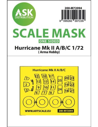 Hawker Hurricane Mk.II A/B/C  one-sided fit express mask for Arma Hobby 