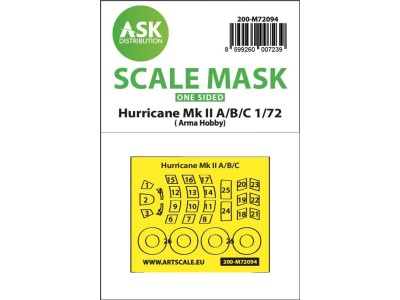 Hawker Hurricane Mk.II A/B/C  one-sided fit express mask for Arma Hobby 
