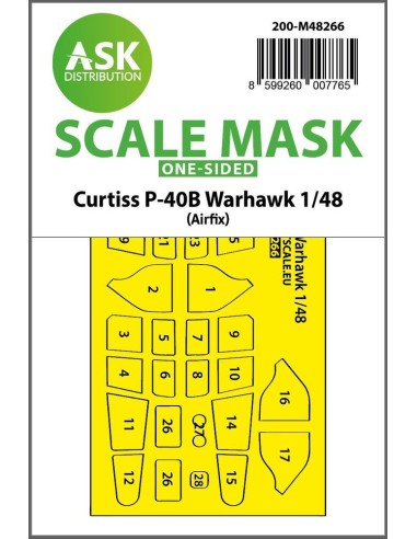 Curtiss P-40B Warhawk one-sided express fit mask for Airfix 