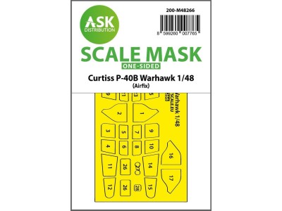 Curtiss P-40B Warhawk one-sided express fit mask for Airfix 
