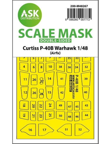 Curtiss P-40B Warhawk double-sided express fit mask for Airfix 