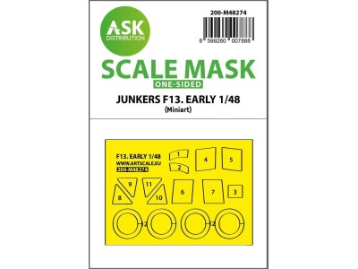 Junkers F 13 early production one-sided express fit mask for Miniart 