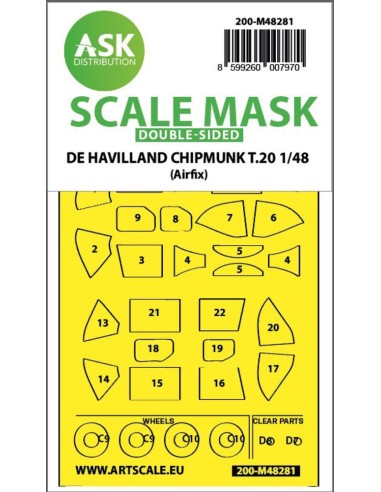 De Havilland Chipmunk T.20 double-sided express fit mask for for Airfix 