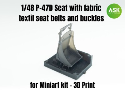 P-47D Seat with fabric textil seat belts and buckles 