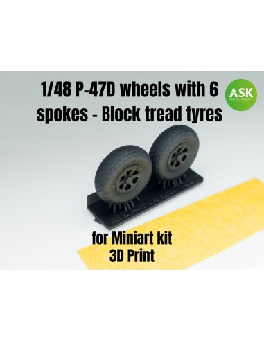 P-47D wheels with 6 spokes - Block tread tyres and masks 
