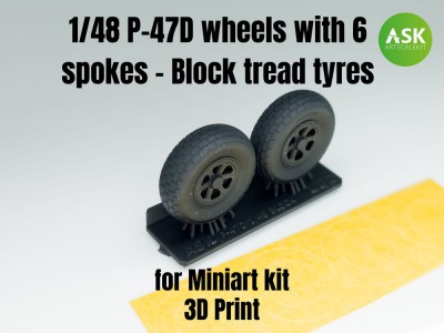 P-47D wheels with 6 spokes - Block tread tyres and masks 