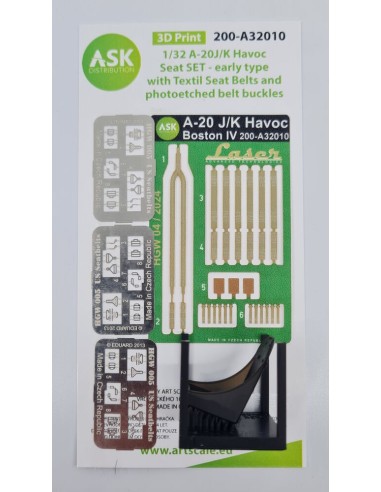 A-20J/K Havoc - Seat SET - early type with Textil Seat Belts and photoetched belt buckles 