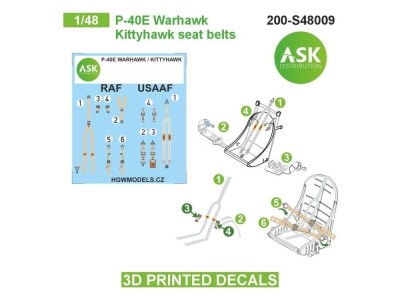 P-40E Warhawk / Kittyhawk seat belts - 3D printed decals by ASK 