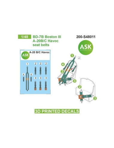 BD-7B Boston III / A-20B/C  Havoc seat belts - 3D printed decals by ASK 