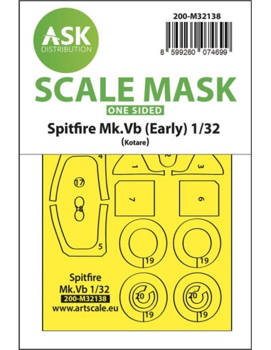 Spitfire Mk.Vb one-sided express fit and self adhesive mask for Kotare 
