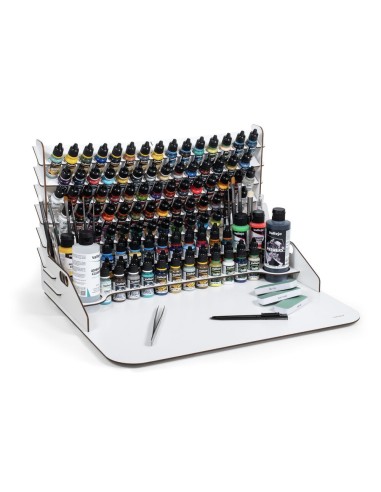 Paint display and work station with vertical storage 50 x 37 x 29,5 cm 