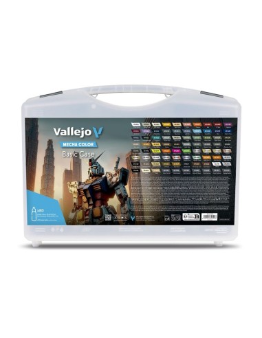 Mecha Color. Includes: 73 Mecha Color, 3 Mecha Varnish, 1 Airbrush Thinner, 1 Airbrush Flow Improver, 1 Decal Softener, 1 medium