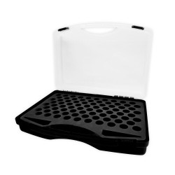 Plastic carrying case with 80 spaces for 18 ml bottles 