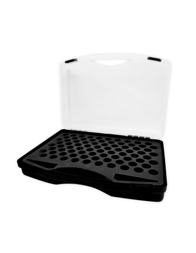 Plastic carrying case with 80 spaces for 18 ml bottles 