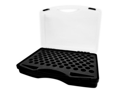 Plastic carrying case with 80 spaces for 18 ml bottles 