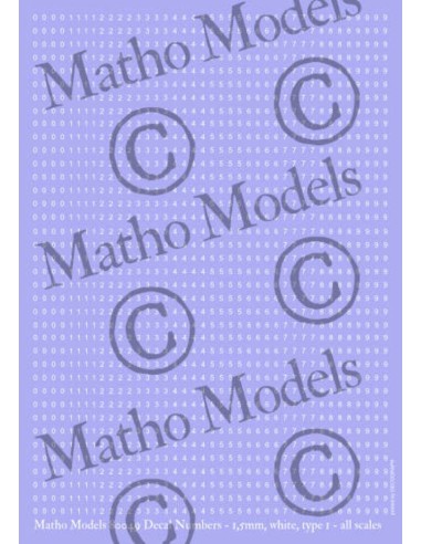 Decal Numbers - 1.5mm, white, type 1 