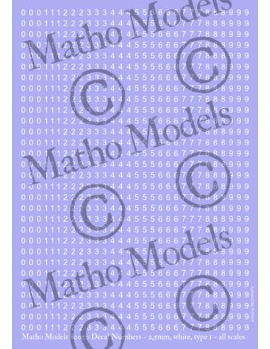 Decal Numbers - 2.5mm, white, type 1 