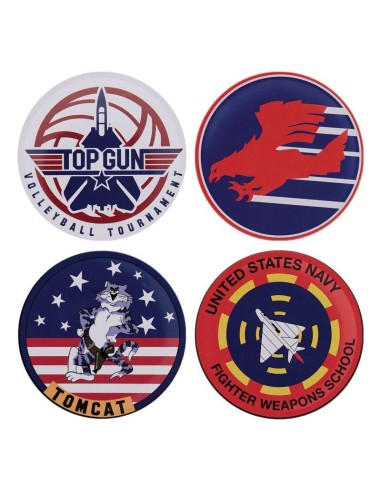 TOP GUN - 4 Dessous de Verres Gravés en Métal