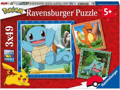 POKEMON - Salamèche, Bulbizarre et Carapuce - 3 Puzzle 49P