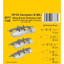 HP.52 Hampden B.Mk.I - Wing Bomb Ordnance Set for ICM