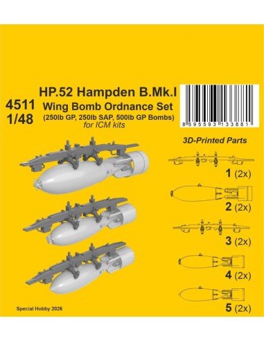 HP.52 Hampden B.Mk.I - Wing Bomb Ordnance Set for ICM