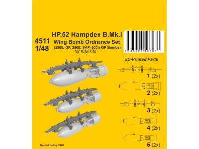 HP.52 Hampden B.Mk.I - Wing Bomb Ordnance Set for ICM