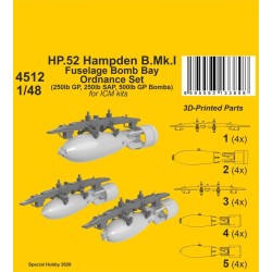 HP.52 Hampden B.Mk.I - Fuselage Bomb Bay Ordnance Set for ICM