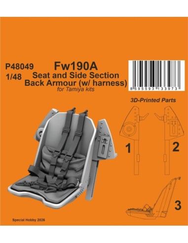 Fw190A Seat and Side Section Back Armour (w/ harness) for Tamiya