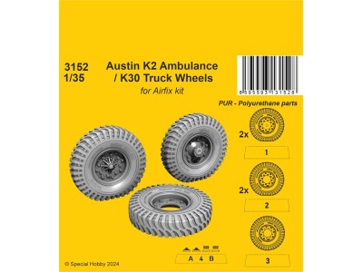 Austin K2 Ambulance / K30 Truck Wheels 1/35 / for Airfix kits