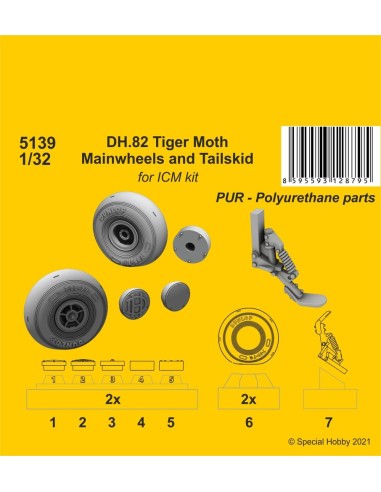 DH.82 Tiger Moth Mainwheels and Tailskid (ICM kit)