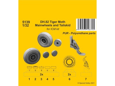 DH.82 Tiger Moth Mainwheels and Tailskid (ICM kit)