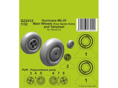 Hurricane Mk.I/II Main Wheels (Four Spoke Hubs) and Tailwheel 1/32