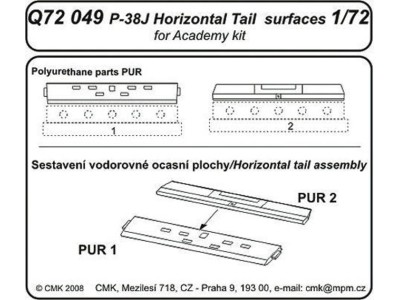 P-38J Lightning Tail horizontal surfaces für Academy Bausatz