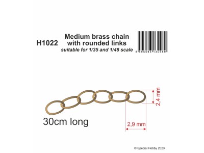Medium brass chain with rounded links - suitable for 1/35 and 1/48 scale
