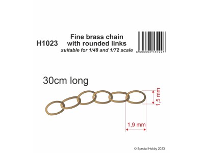 Fine brass chain with rounded links - suitable for 1/48 and 1/72 scale
