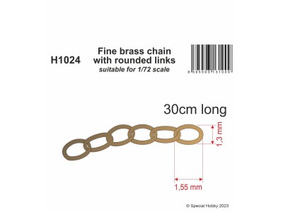 Fine brass chain with rounded links - suitable for 1/72 scale